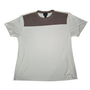 Vintage Modern Elements Colorblock T-Shirt White Brown Rayon Blend Mens XL Korea